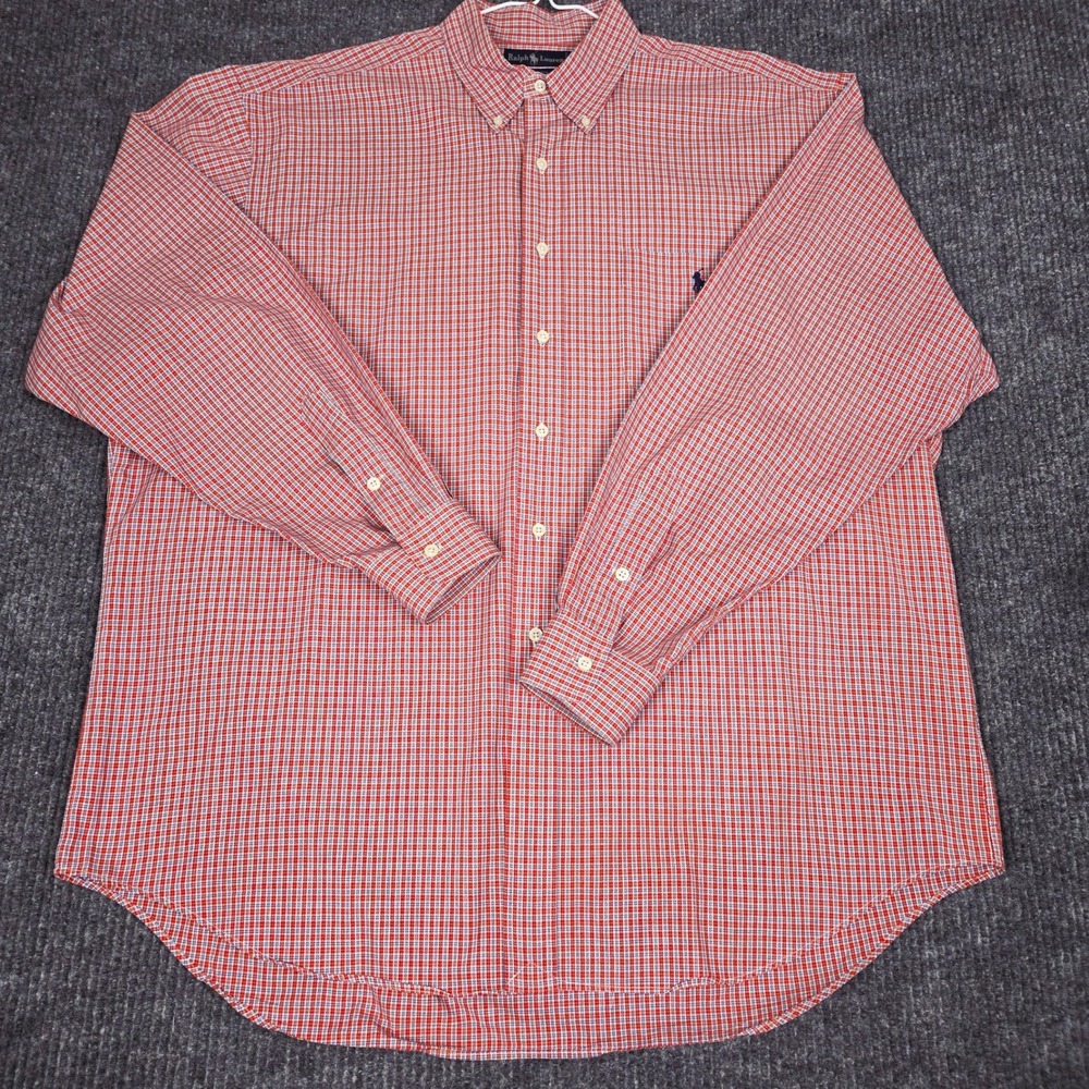 Ralph‎ Lauren Mens XL Red Plaid Long Sleeve Button Down Cotton Shirt Pony Logo